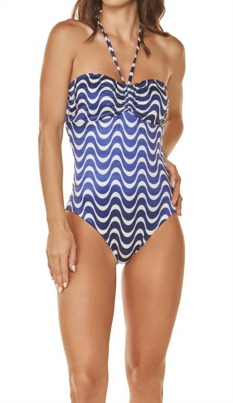 NEW DULZAMARA maldivas strapless one piece with decorative straps in blue